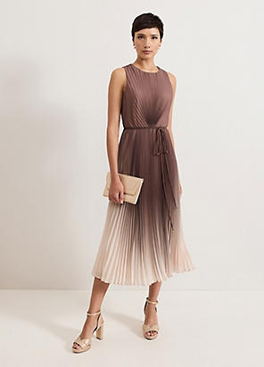 ★Phase eight Simara オンブルプリーツフレア 上質マキシ★ Phase Eight Simara Ombre Dress, Vermillion/Multi