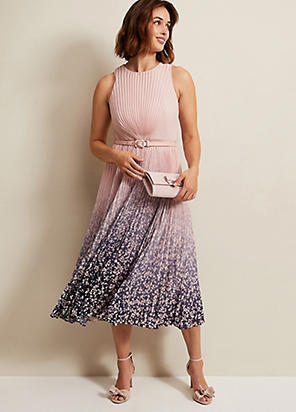 Phase Eight* Kathleen プリーツ無地ミディドレス Kathleen Pleated Plain Midi Dres | Phase Eight ROW |