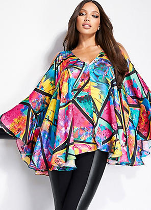 Star by Julien Macdonald Print Stud Detail Belted Kimono Sleeve Satin Top