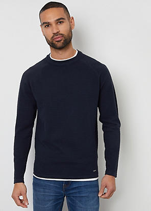 Threadbare Textured Raglan Mock T-Shirt Crew Neck Jumper