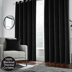 Home Curtains Montreal Pair of Velour Thermal Interlined Eyelet