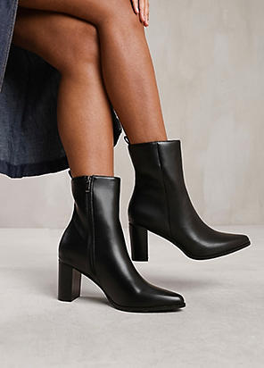 Where s That From North Block Heel Ankle Boots in Black Faux Leather Freemans