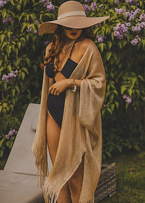 Xander Kostroma Viscose Metallic Tassel Kimono Beach Coverup