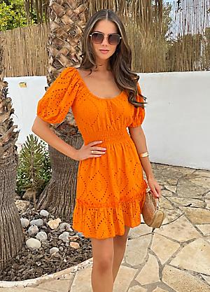 orange dress size 14 Off The Shoulder Wrap Midi Dress, Size:14, Color: