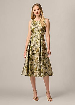adrianna papell boat neck a line dress Jacquard Midi Best Sellers NH Week 39 2025 Crafted from shining mikado spaghetti strap a line Color:light blue