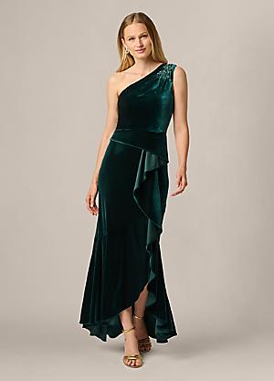 adrianna papell green velvet dress Studio One Shoulder Seams