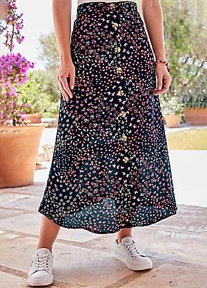 Black Skirt for Girls Boho Long Dress Swing High Low Side Dresses Print  Skirt Elastic Floral Women Waist Maxi Skirt (Black, S) : :  Fashion