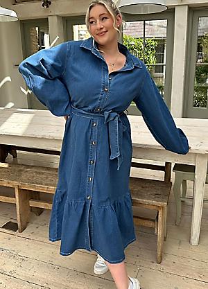 In The Style X Lorna Luxe Oversized Shirt Dress In Blue-blues