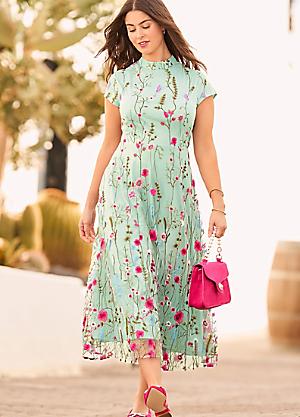 makeup for sea green dress Joe Browns WF210A Fresh As A Daisy Printed Maxi Dress Green – Dotique main image 1