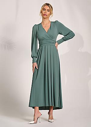 jolie moi bridesmaid dresses Jolie Moi Plain Long Sleeve Jersey Midi Dress, Green
