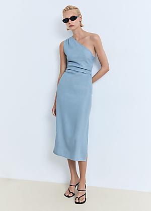 dusty blue formal dress for wedding Dusty Blue Strapless Satin Feather Trumpet Prom Dress main image 0