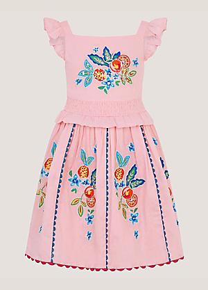 Monsoon Kids Embroidered Fruit Frill Scallop Edge Dress | Freemans