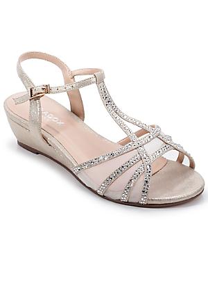 Paradox London Champagne Glitter Mesh 'Juno' Wide Fit Low Wedge Peeptoe  Shoes