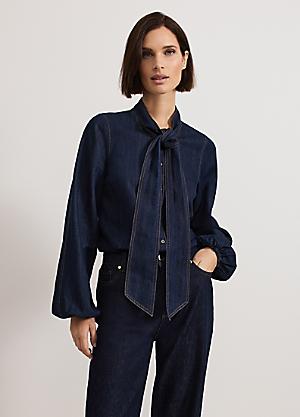 フェイズ エイト Phase Eight Peyton Frill Blouse （Navy） Peyton Polka Dot Frill Blouse | Phase Eight ROW |