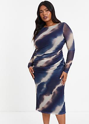 Long Sleeve Mesh Midi Dress In Multi Tie Dye | SilkFred