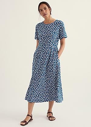 chinese dress ladies Seasalt Ladies Secret Cove 3/4 Sleeve Midi Dress Woodblock Bloom Marit