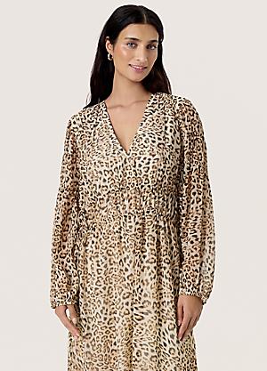 chinese dress ladies RHINESTONE EMBELLISHED BUTTON DOWN A-LINE DRESS (LEOPARD-PRINT)  Dress  Code Chic Official