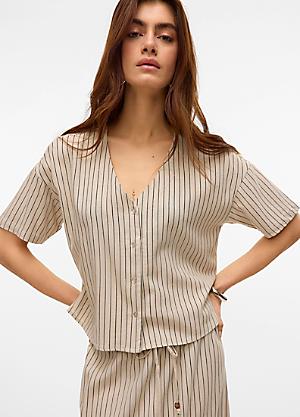VERO MODA Vmmarijune SS Lace Top Jrs – T-shirt Donna Con Pizzo, Maniche Corte, Girocollo, Beige