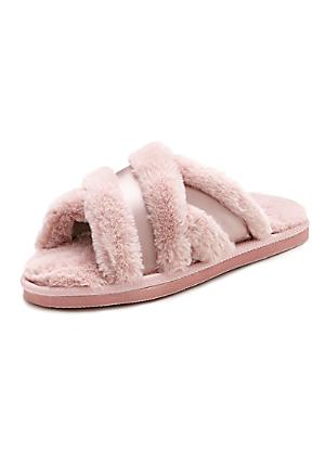 Womens Chelsea Peers Fluffy Cross Strap Slider Slippers - Pink