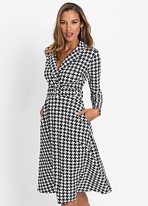Nufar Women's Dress Houndstooth Print Fitted Dress Without Belt Women's  Dress (Color : Black and White, Size : X-Small) at  Women's Clothing  store