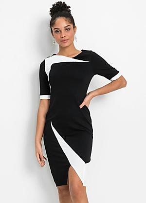 women's black and white dress Black&White 1930s Striped Deep V-Neck Patchwork Dress main image 1