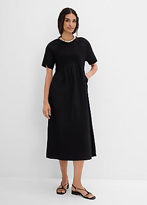 black midi dress size 16 Plus Size Midi Dress 3/4 Sleeve Crew Neck