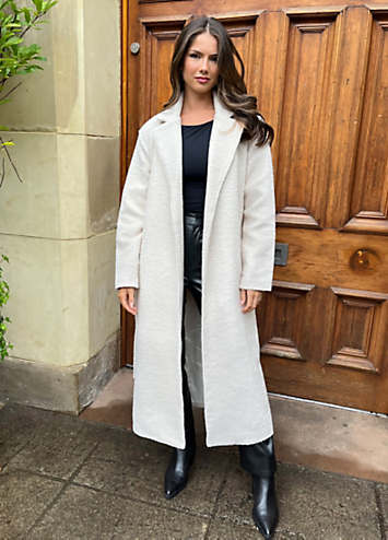 AX Paris Cream Boucle Tie Belt Longline Trench Coat | Freemans