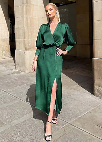 AX Paris Green Satin Wrap Midi Dress Freemans