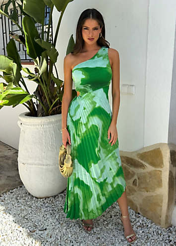green tie dye print plisse cowl plunge maxi dress NeraStyles on LTK