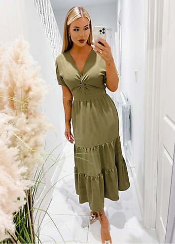AX Paris Khaki Twist Front Maxi Smock Dress | Freemans