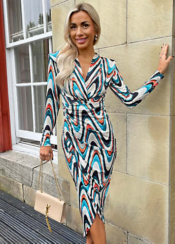 Ax Paris Wrap Around Long Sleeve Dress AX Paris Teal Sparkle Long