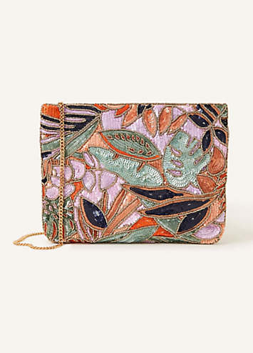 Accessorize Palm Print Embellished Clutch Bag | Freemans