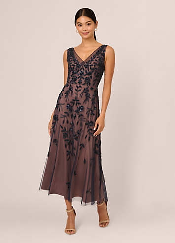 midi short sleeve cocktail dress Short Sleeve Sequin Cocktail Dress by Poly USA 8960 S / Emerald