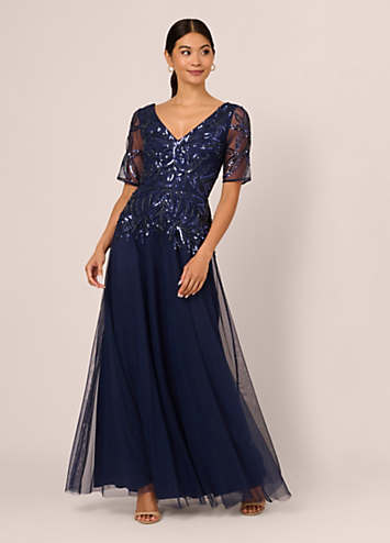 Adrianna Papell Beaded Mesh Maxi Dress | Freemans