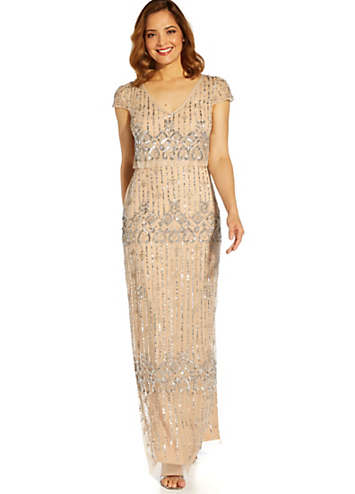 Adrianna Papell Beaded Popover Column Gown Freemans