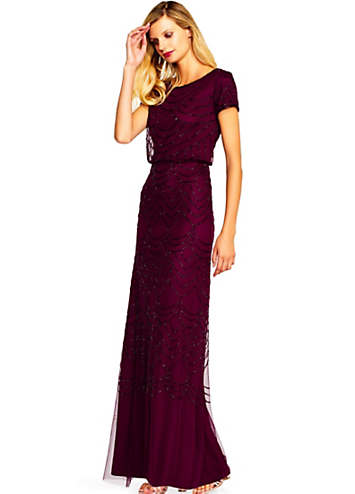 Adrianna Papell Women's Beaded Blouson Gown Red Size 8 Petite
