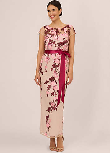 Adrianna Papell Cascading Floral Column Gown Freemans