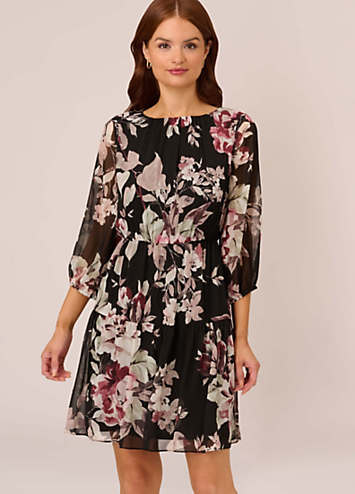 Adrianna Papell Floral Chiffon Elastic Dress Freemans