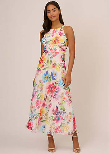 Adrianna Papell Floral Chiffon Halter Dress Freemans