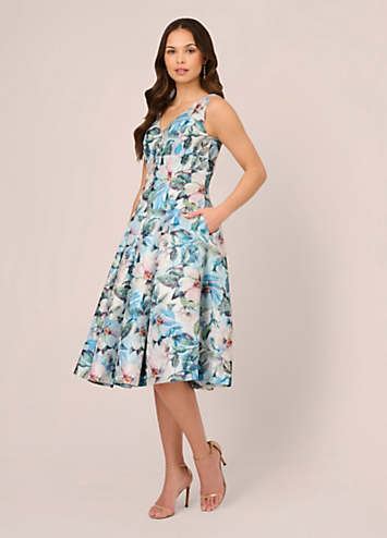 Adrianna Papell Floral Jacquard Midi Dress Freemans