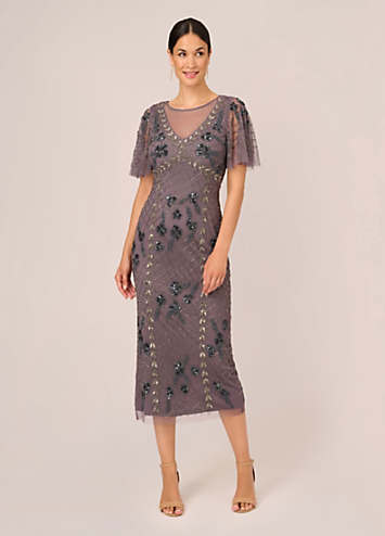 Adrianna Papell Flutter Beaded Ankle Dress Freemans