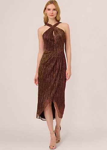 Adrianna Papell Halter Crinkle Metallic Dress Freemans