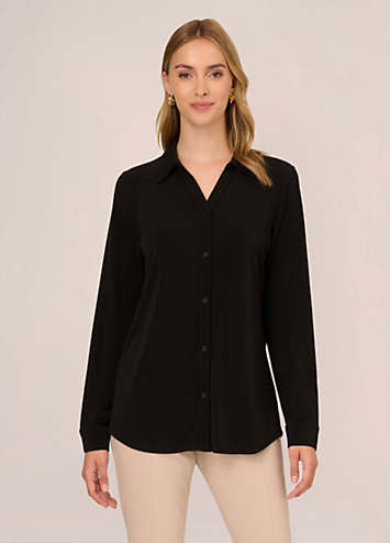 Adrianna Papell Knit Button Front V Neck Shirt Freemans