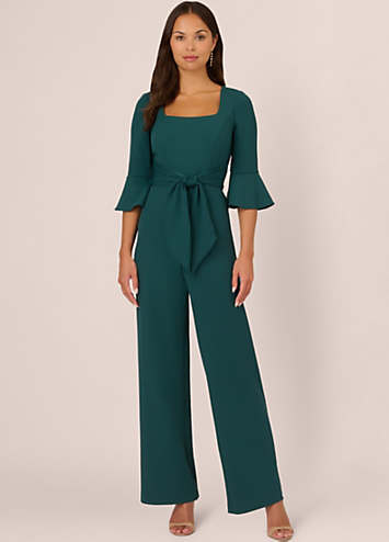 Adrianna Papell Knit Crepe Tie Front Jumpsuit Freemans