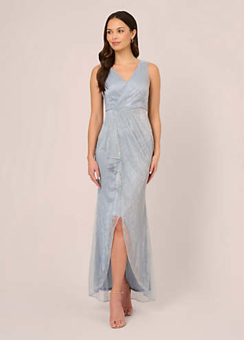 Adrianna Papell Metallic Mesh Cascade Gown Freemans