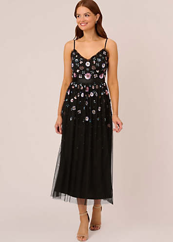 Adrianna Papell Multi Floral Beaded Dress Freemans