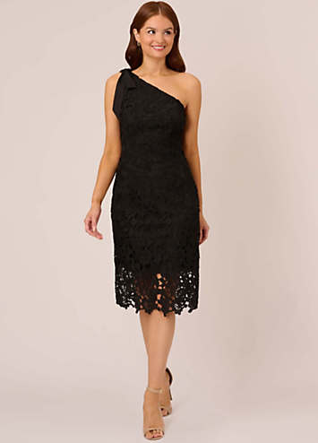 Adrianna Papell One Shoulder Lace Midi Dress Freemans