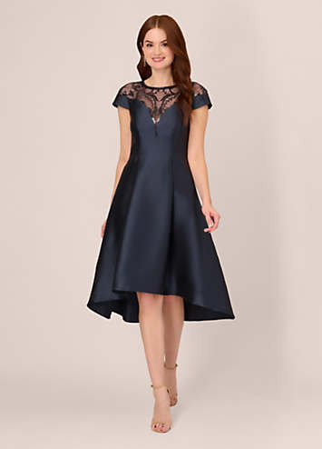 ADRIANNA PAPELL DRESS/NAVY /NEW/SIZE 8/RETAIL$189/LENGTH 39/MIKADO