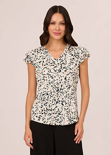 Adrianna Papell Print Layer Ruffle Sleeve Top | Freemans