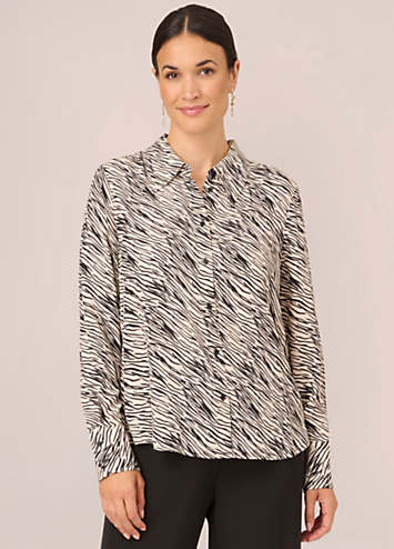 Adrianna Papell Printed Soft Crepe Woven Button Front Top Freemans